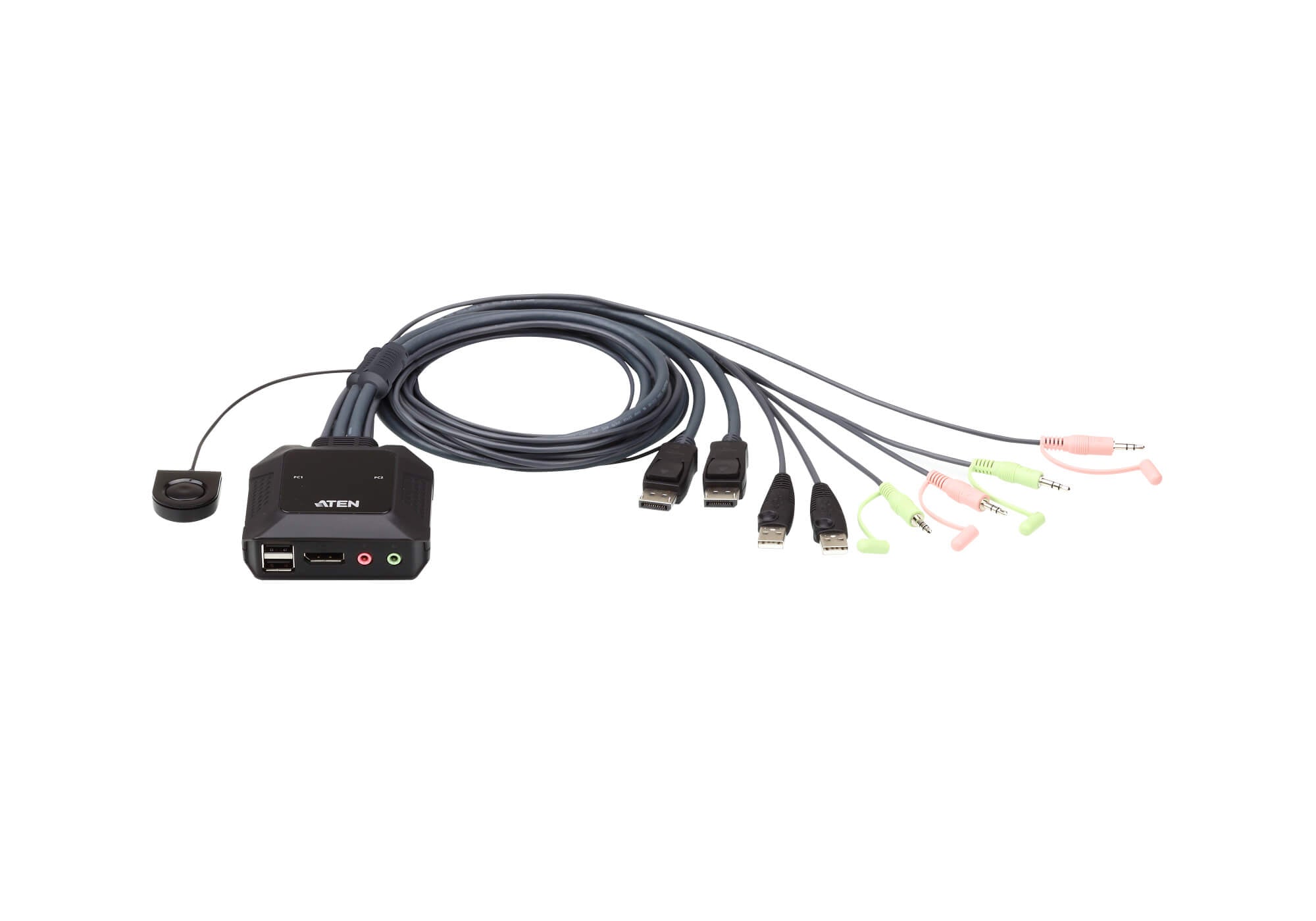Aten Compact KVM Switch 2 Port Single Display Display Port w/ Audio, Remote Port Selector, USB Hot-Plugging Aten Compact KVM Switch 2 Port Single Display Display Port w/ Audio, Remote Port Selector, USB Hot-Plugging